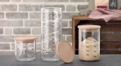 Bohemia Cristal Vorratsglas mit Holzdeckel und Skalierung