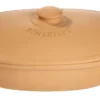 Brottopf oval aus Ton mit Deckel, in Naturfarbe