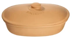 Brottopf oval aus Ton mit Deckel, in Naturfarbe