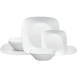 Corelle Glas Geschirr Set weiß - elegantes Design, 12-teilig