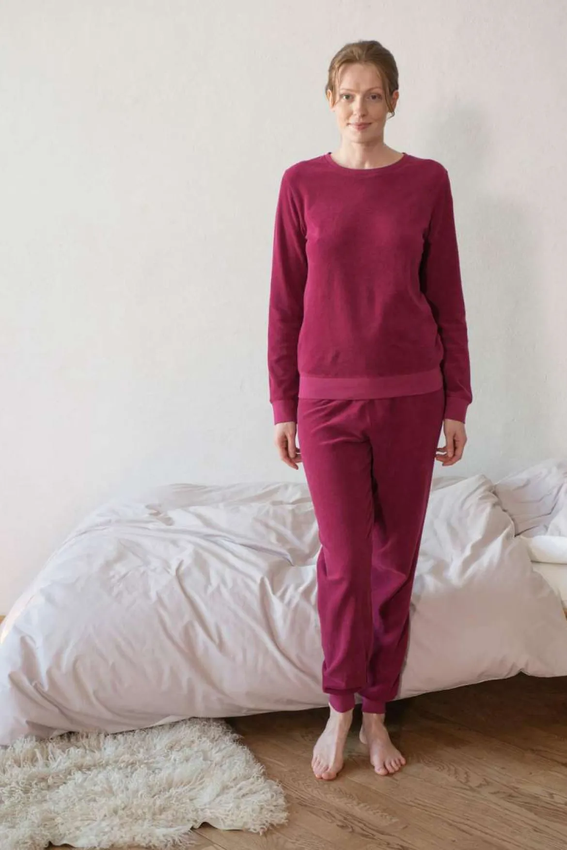 Frottee Schlafanzug Damen aus 100% weicher Bio Baumwolle