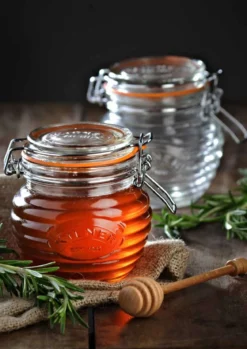 Kilner Honigglas mit Löffel aus Holz - Bienenstock Design