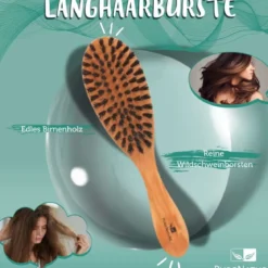 Langhaarbürste reine Wildschweinborsten - edles Birnenholz