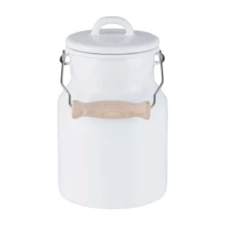 Nostalgische Milchkanne 1,5 L aus Emaille mit Holzgriff