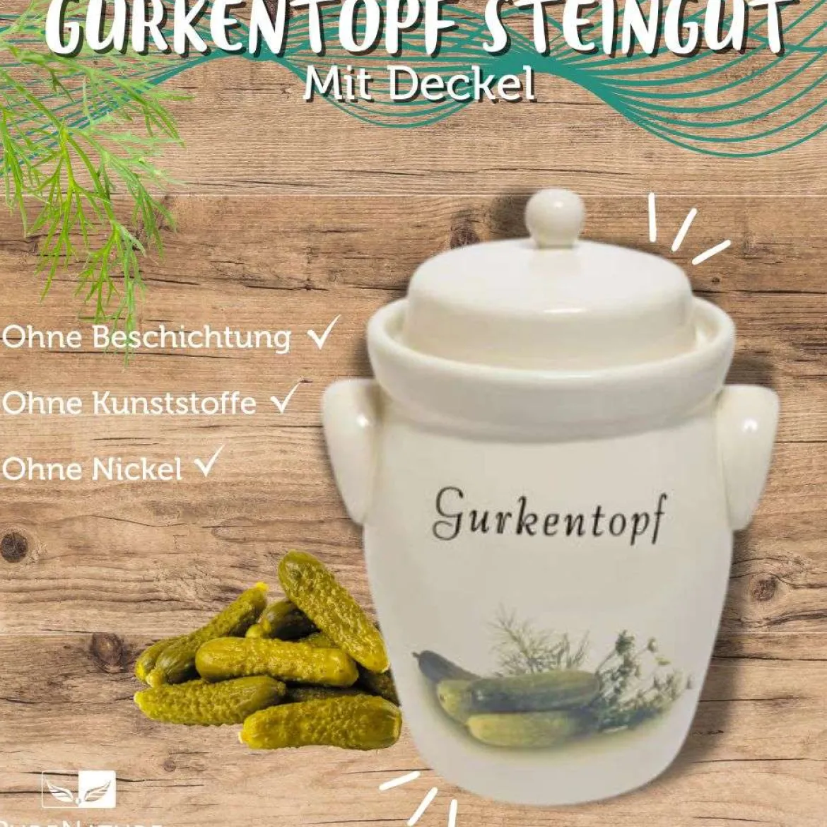 PureNature Gurkentopf Steingut - mit Deckel, 5 l oder 3,5 l