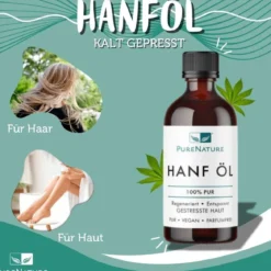 PureNature Hanföl für die Haut und Haare - kalt gepresst