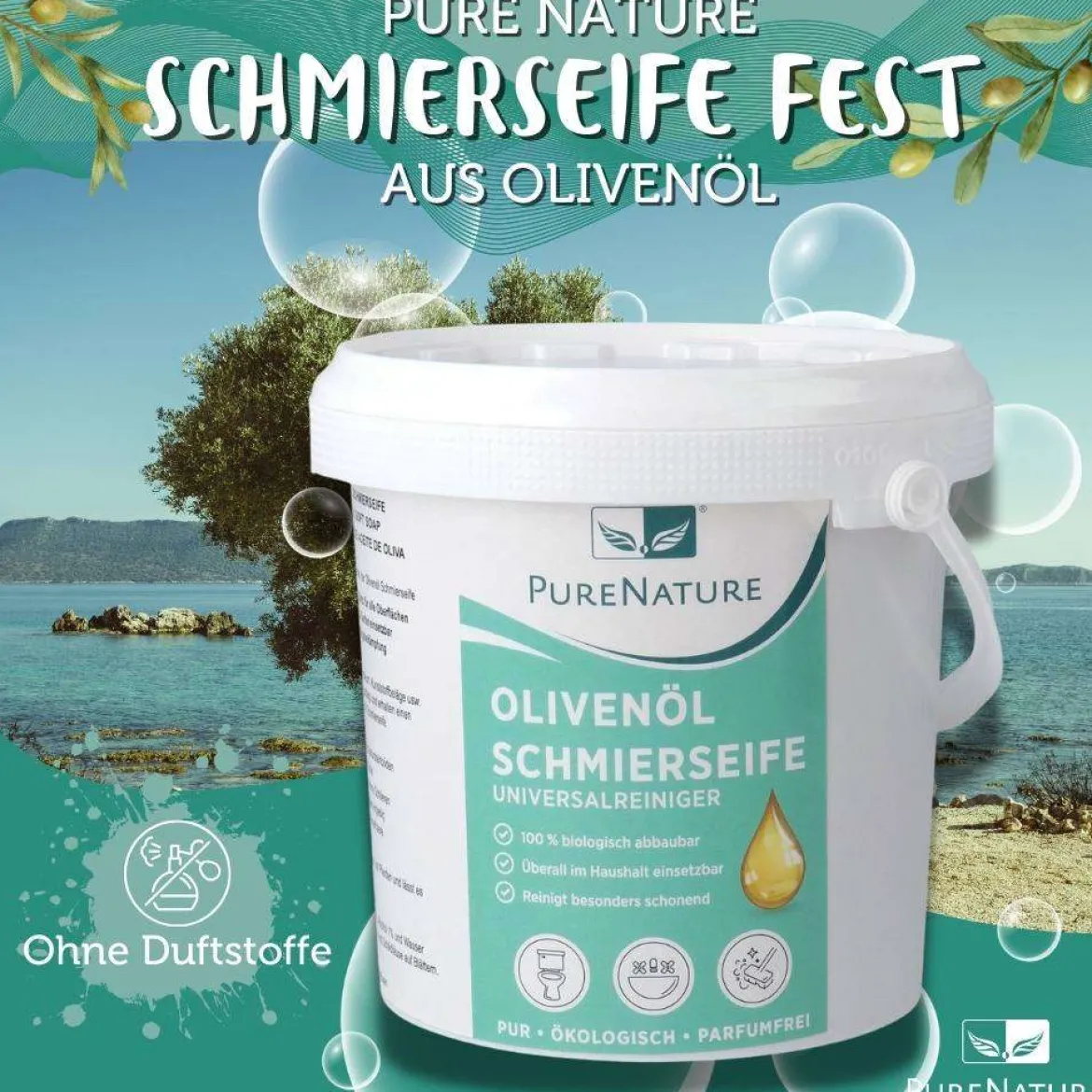 PureNature Schmierseife fest - aus Olivenöl ohne Duftstoffe