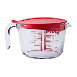 Pyrex Messbecher Glas 1l aus Borosilikatglas mit Henkel und Deckel