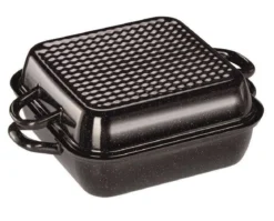 RIESS Bratpfanne mit Deckel Schwarzemaille quadratisch 26 x 26 cm