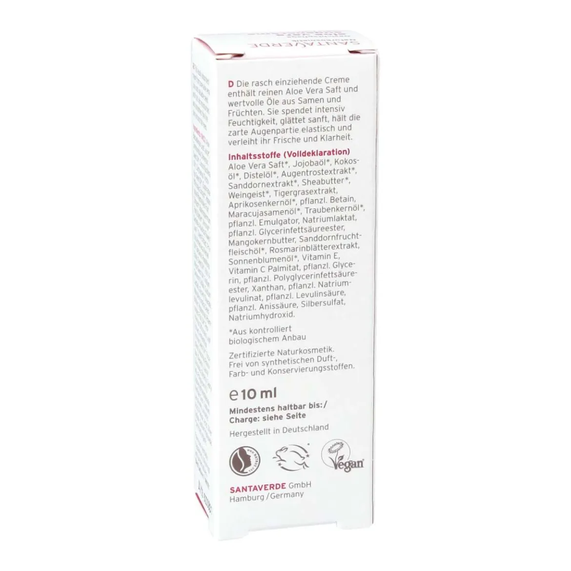 Santaverde Aloe Vera Augencreme für Allergiker, parfümfrei
