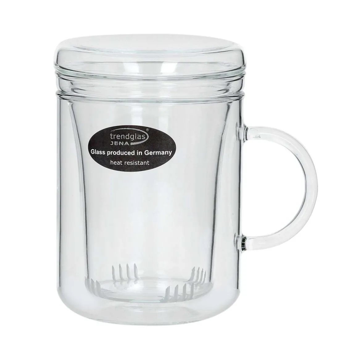 Trendglas Jena Teeglas mit Sieb und Deckel aus leichtem Borosilikatglas